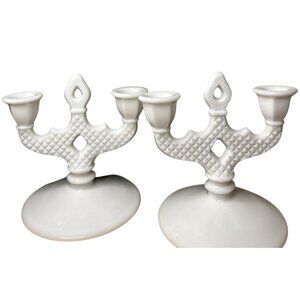 VTG Westmoreland English Hobnail Milk Glass Candelabra Pair Candle Holder Decor